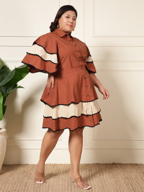 DEEBACO Plus Size Colourblocked Pure Cotton Shirt With Skirt - Image 3
