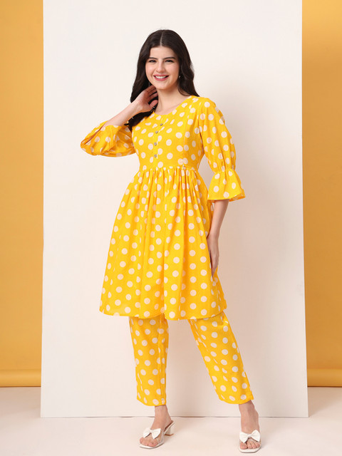 Yufta Women Ethnic Motifs Pleated Maternity Wear Pure Cotton Kurta with Trousers Set