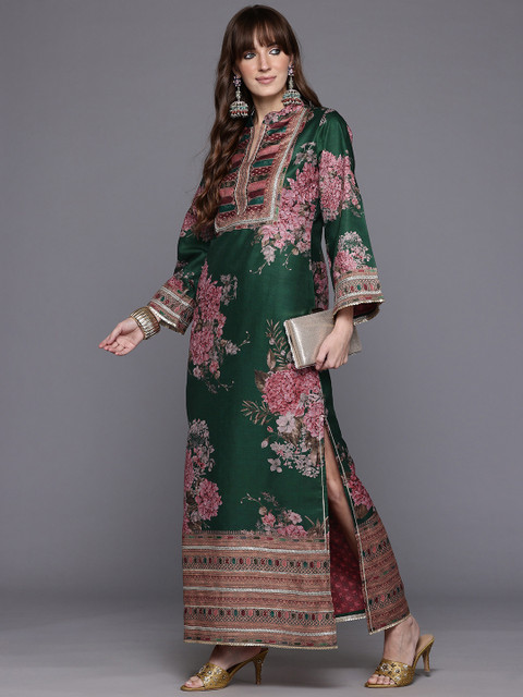 Ahalyaa Floral Printed Sequinned Floral Dress
