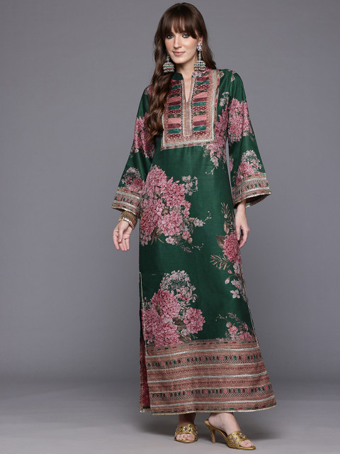 Ahalyaa Floral Printed Sequinned Floral Dress - Image 2