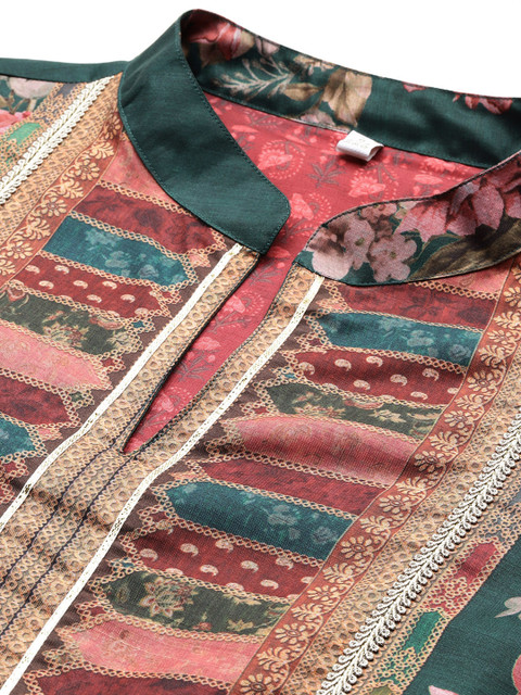 Ahalyaa Floral Printed Sequinned Floral Dress - Image 3