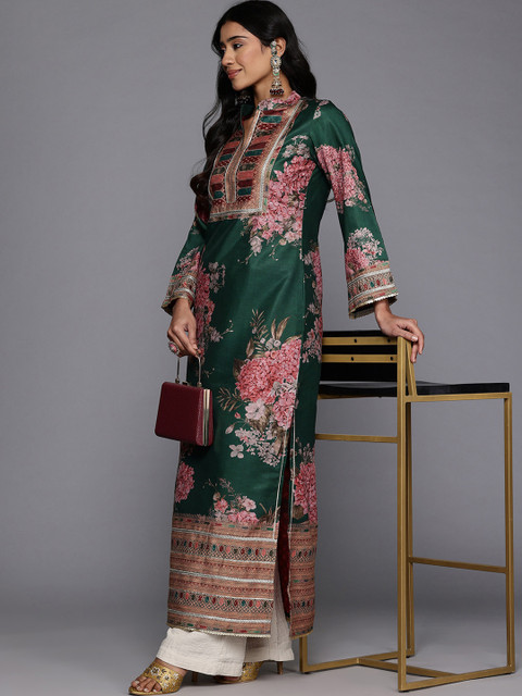 Ahalyaa Floral Printed Sequinned Floral Dress - Image 6