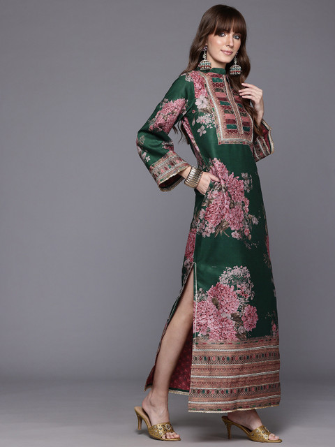 Ahalyaa Floral Printed Sequinned Floral Dress - Image 4