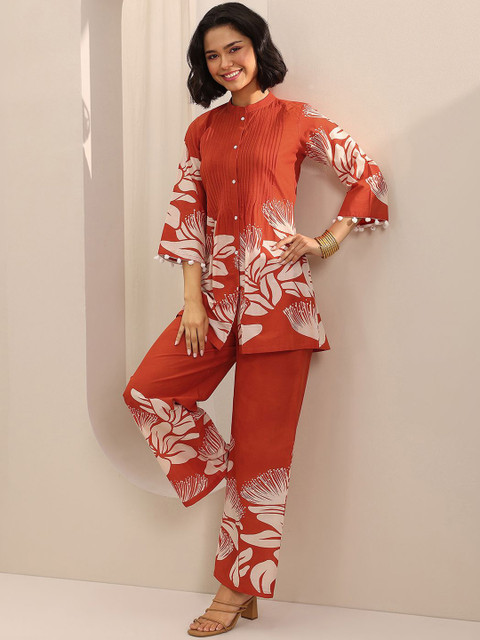 Libas Printed Mandarin Collar Neck Tunic With Palazzo Co-Ords