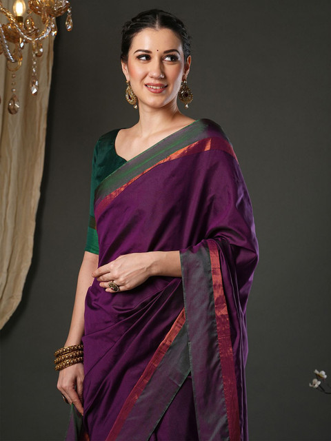 Saree mall Zari Taant Sarees With Blouse Piece