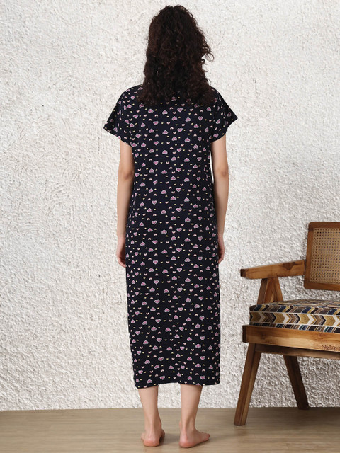 Secret Wish Printed Maternity Round Neck Nightdress - Image 4