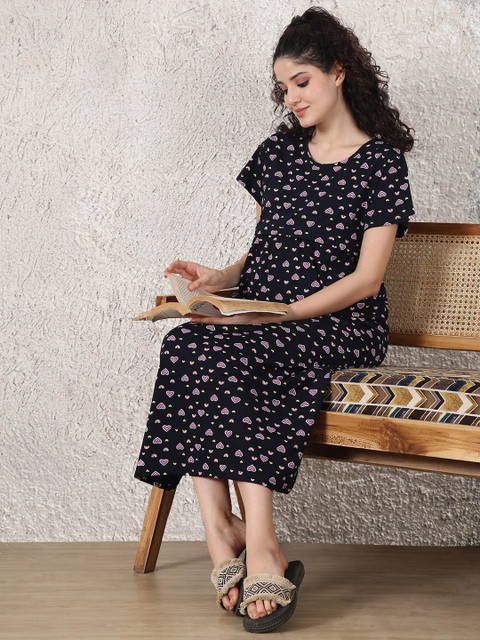 Secret Wish Printed Maternity Round Neck Nightdress - Image 5