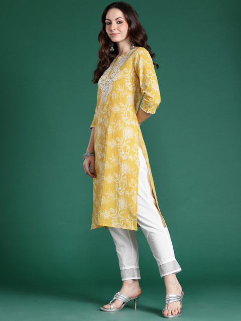 Indo Era Women Floral Embroidered Thread Work Kurta - Image 4