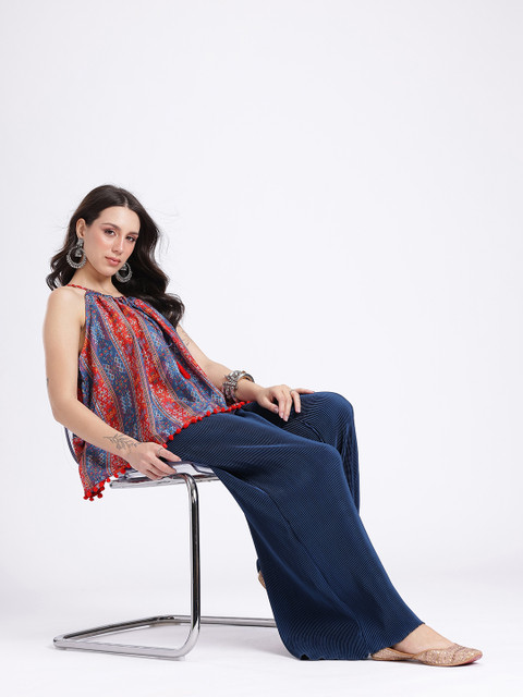 Ethnic Printed Tie-Up Neck Sleeveless Top