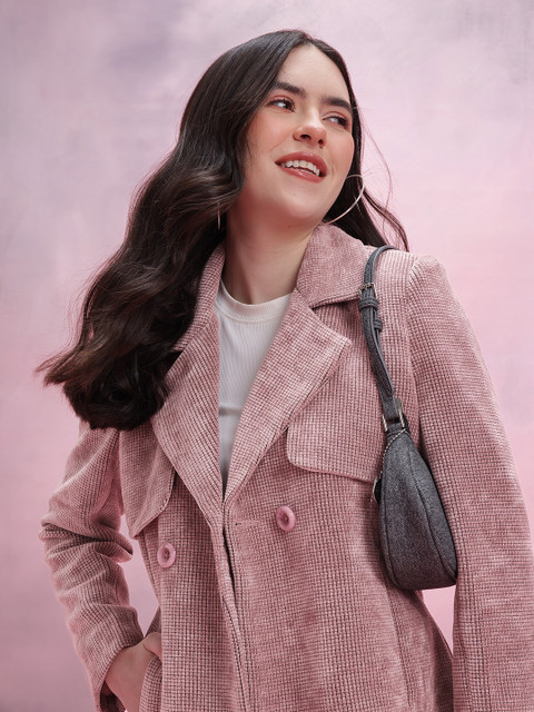 DressBerry Paneled Corduroy Single-Breasted Blazer