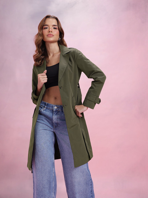 DressBerry Notched Lapel Collar Single-Breasted Belted Longline Overcoat