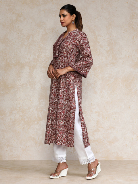 Varanga Floral Printed Cotton Mandarin Collar Straight Kurta - Image 5