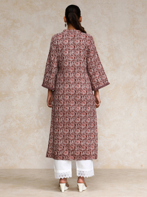 Varanga Floral Printed Cotton Mandarin Collar Straight Kurta - Image 6