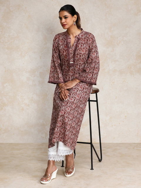 Varanga Floral Printed Cotton Mandarin Collar Straight Kurta - Image 7
