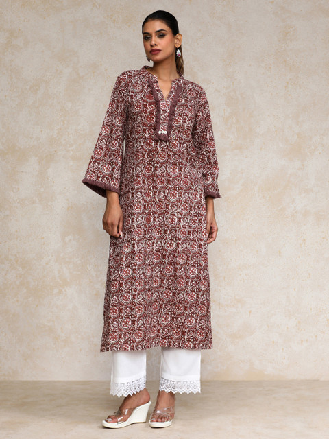 Varanga Floral Printed Cotton Mandarin Collar Straight Kurta - Image 2