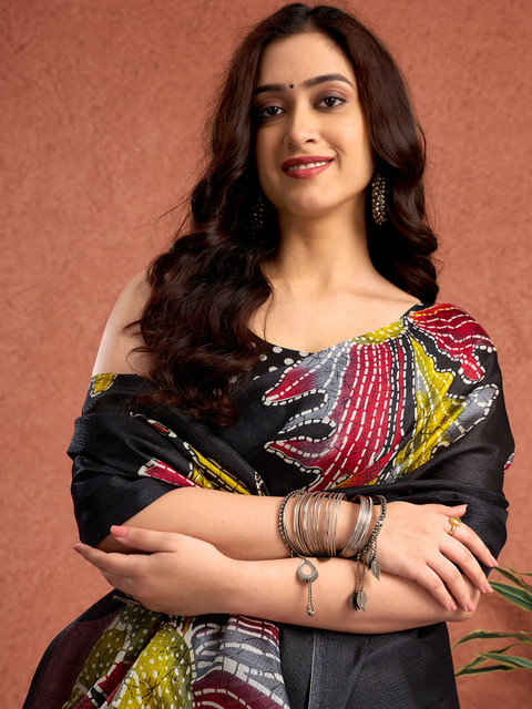 Sangria Floral Printed Tussar Saree