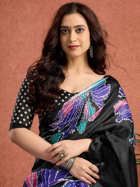 Sangria Women Printed Tussar Saree With Unstitched Blouse Piece