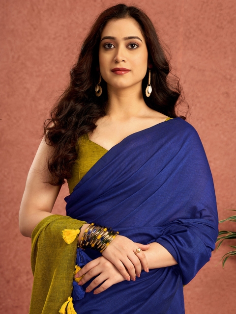 Sangria Colourblocked Pure Linen Saree
