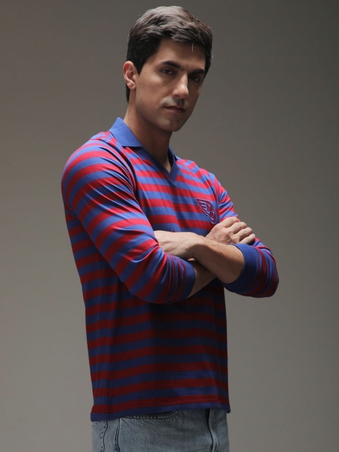 Difference of Opinion Men Striped Polo Collar Cotton T-shirt - Image 3