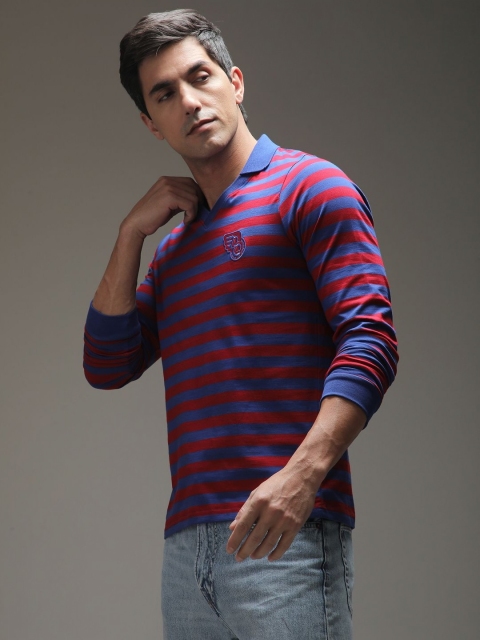 Difference of Opinion Men Striped Polo Collar Cotton T-shirt - Image 4