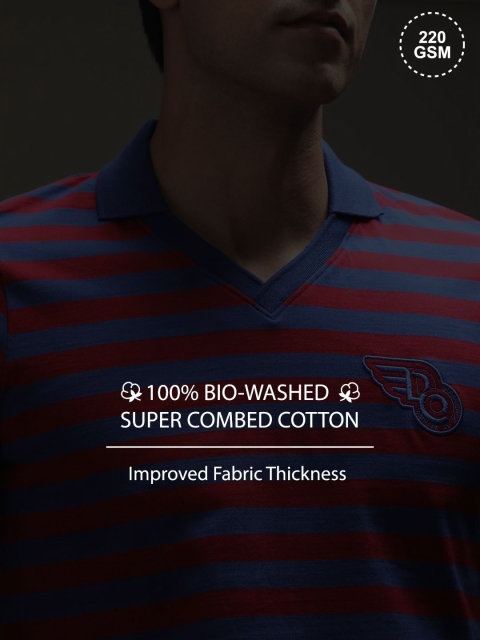 Difference of Opinion Men Striped Polo Collar Cotton T-shirt - Image 7