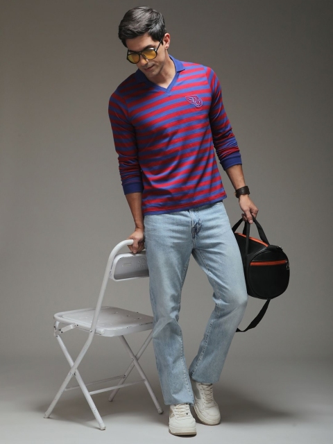 Difference of Opinion Men Striped Polo Collar Cotton T-shirt - Image 6