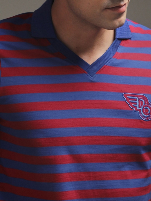 Difference of Opinion Men Striped Polo Collar Cotton T-shirt - Image 2