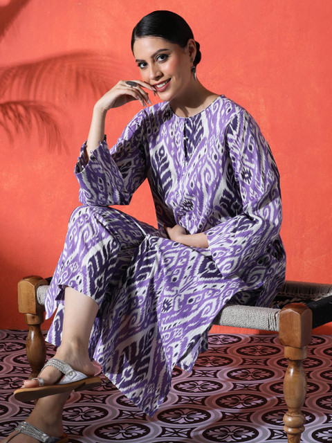 Sangria Floral Printed 100% Cotton Kurta & Trousers Kurta Set