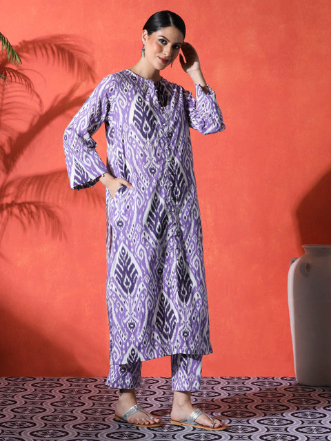 Sangria Floral Printed 100% Cotton Kurta & Trousers Kurta Set - Image 4
