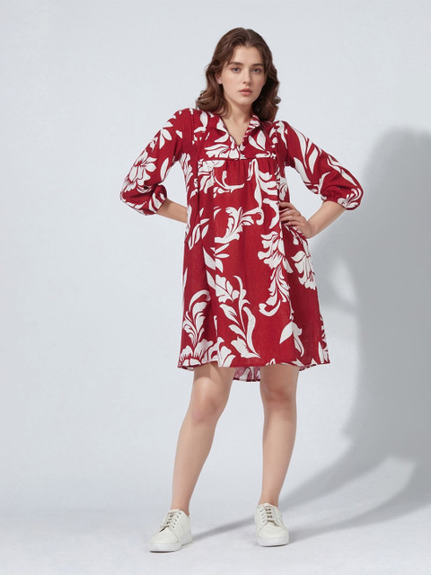 DressBerry Women Floral Print Linen Fit & Flare Dress