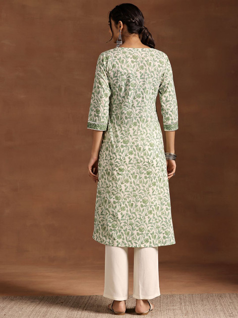 Libas Floral Printed V Neck Pure Cotton Kurta - Image 5