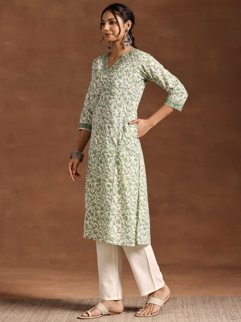 Libas Floral Printed V Neck Pure Cotton Kurta - Image 4