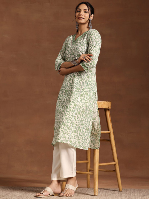 Libas Floral Printed V Neck Pure Cotton Kurta - Image 6