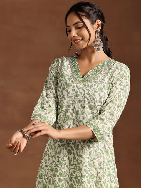 Libas Floral Printed V Neck Pure Cotton Kurta - Image 7