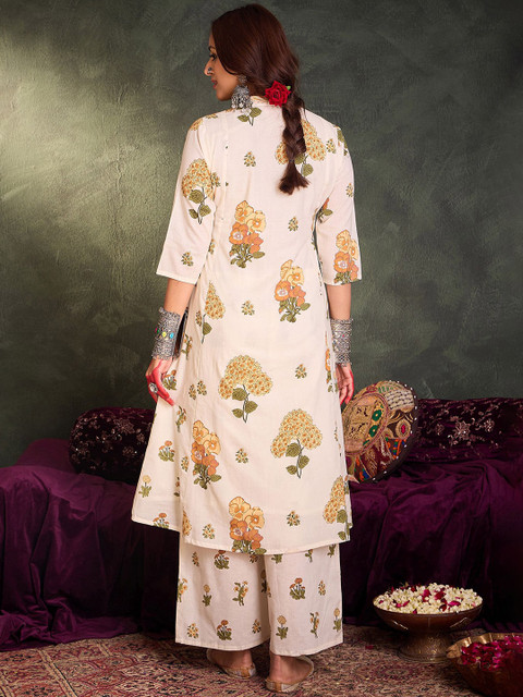Indo Era Floral Printed Pure Cotton A-Line Tunic With Palazzo - Image 6