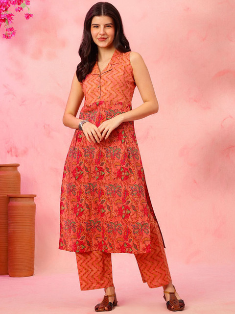 Anouk Rustic Floral Printed Pure Cotton Straight Kurta with Trouser - Image 2