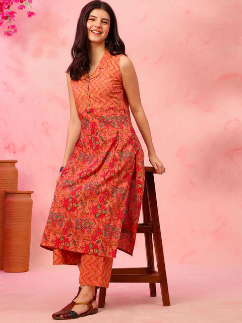 Anouk Rustic Floral Printed Pure Cotton Straight Kurta with Trouser