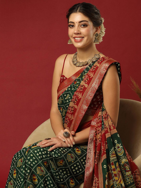 KALINI Bandhani Print Zari Pure Georgette Bandhani Saree