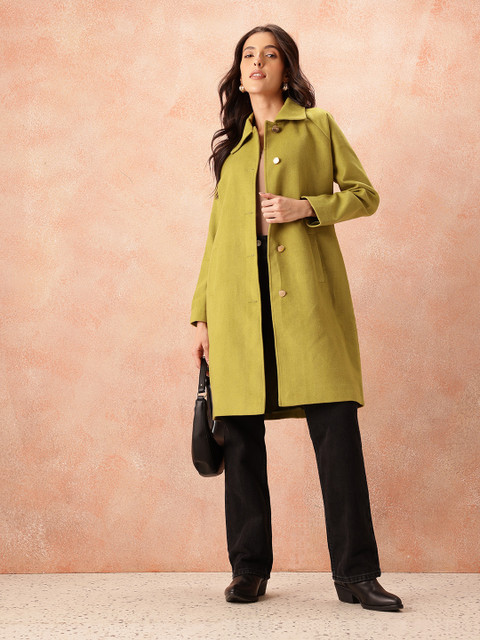 all about you Chevron Self-Design Raglan Sleeves Knee-Length Single-Breasted Overcoat - Image 6