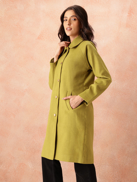 all about you Chevron Self-Design Raglan Sleeves Knee-Length Single-Breasted Overcoat - Image 4