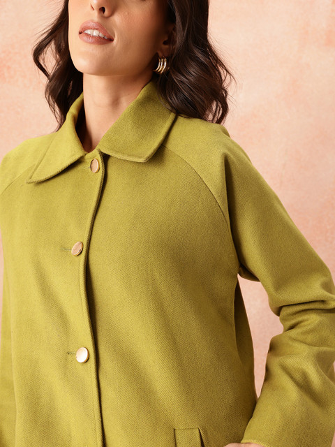 all about you Chevron Self-Design Raglan Sleeves Knee-Length Single-Breasted Overcoat - Image 2