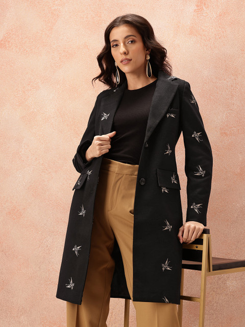 all about you Zari Embroidered Notched Lapel Single-Breasted Overcoat