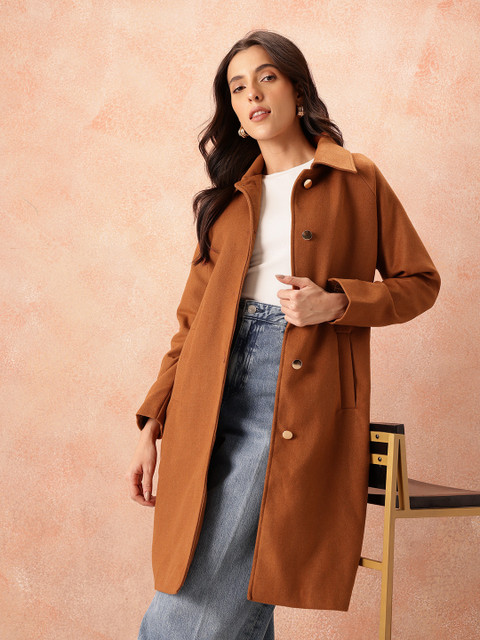 all about you Chevron Self-Design Raglan Sleeves Knee-Length Single-Breasted Overcoat