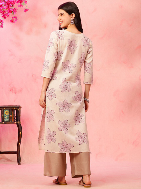 Anouk Rustic Floral Printed V-Neck Cotton Straight Kurta - Image 5