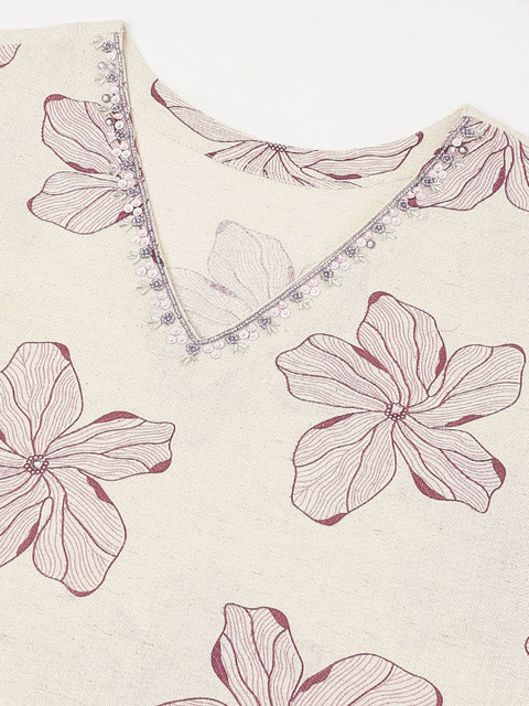 Anouk Rustic Floral Printed V-Neck Cotton Straight Kurta - Image 7