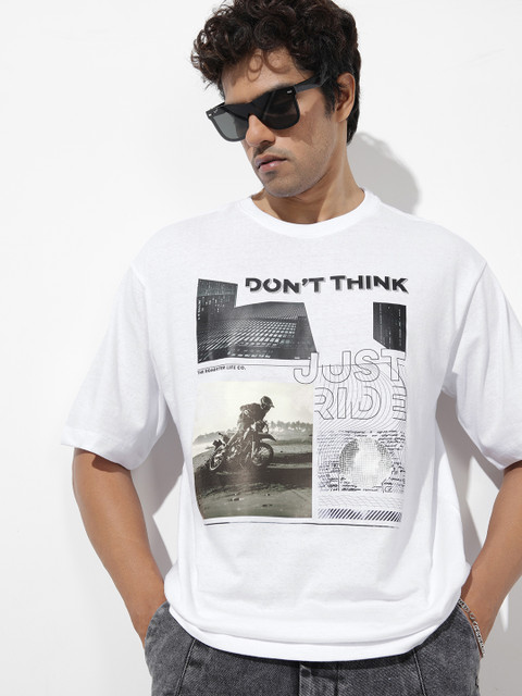 The Roadster Lifestyle Co. Men Printed Relaxed Fit Drop-Shoulder Sleeves T-shirt