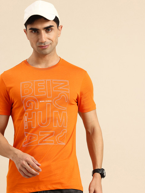 Being Human Brand Logo Printed Pure Cotton Slim Fit T-shirt