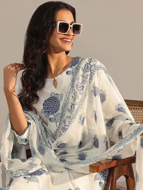 Libas Women Floral Printed Regular Kurta with Trousers & With Dupatta