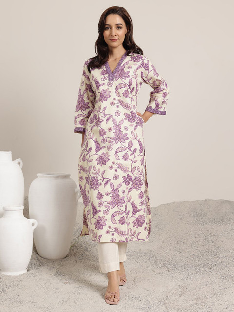 Libas Women Floral Printed Sequins Straight Kurta - Image 4