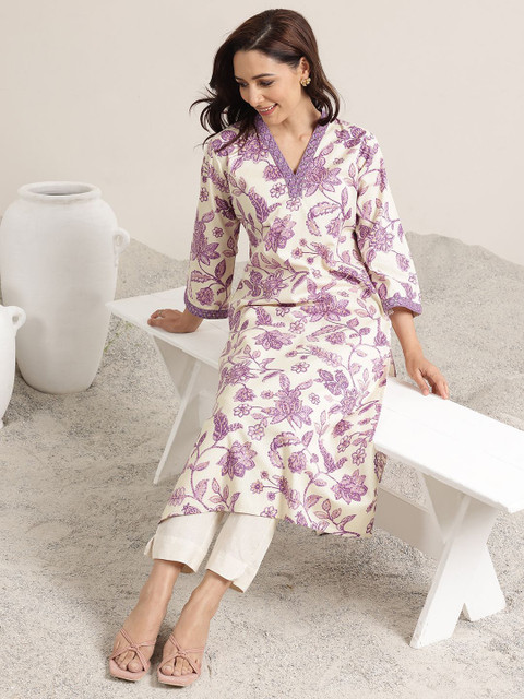 Libas Women Floral Printed Sequins Straight Kurta - Image 2
